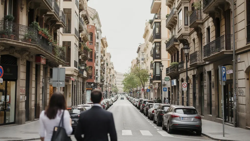 Calle característica del distrito del Eixample de Barcelona con arquitectura modernista