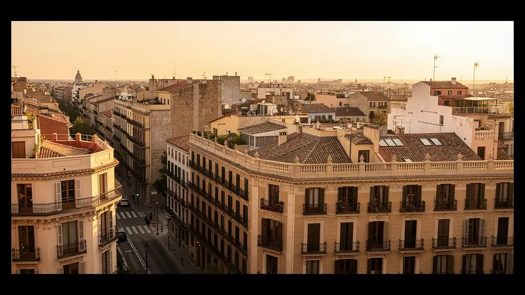Vista panorámica del distrito del Eixample de Barcelona mostrando edificios residenciales típicos